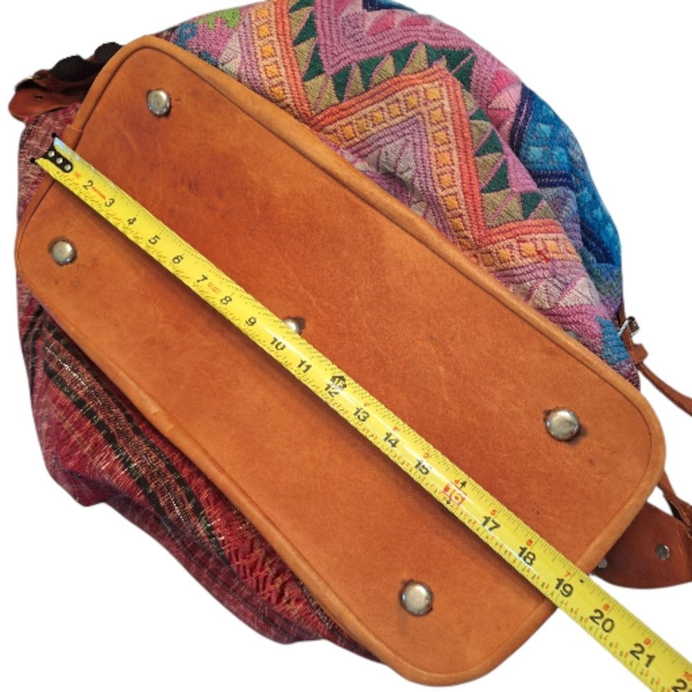 Huipil and Leather Day Bag Boho Weekender Guatemala Large Colorful Unused - Picture 15 of 16